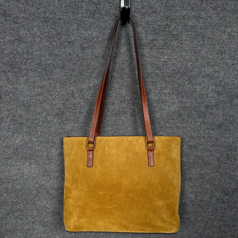 Dooney & Bourke Suede Shopper Shoulder Tote Bag Cream Leather Zipped Pockets
