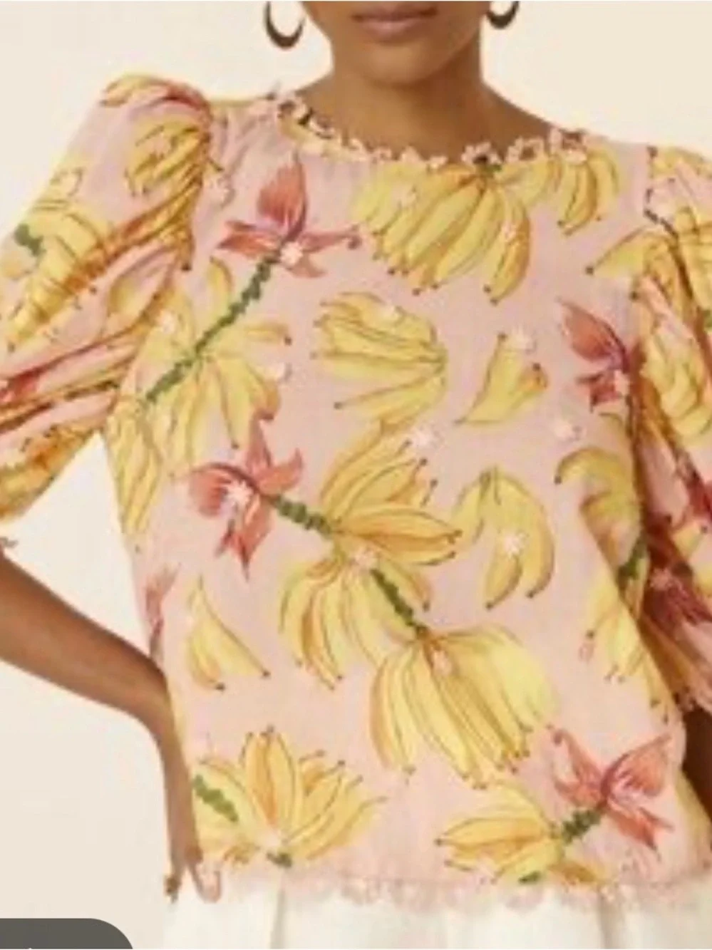 FARM Rio Pink & Yellow Banana Floral Puff-Sleeve Blouse