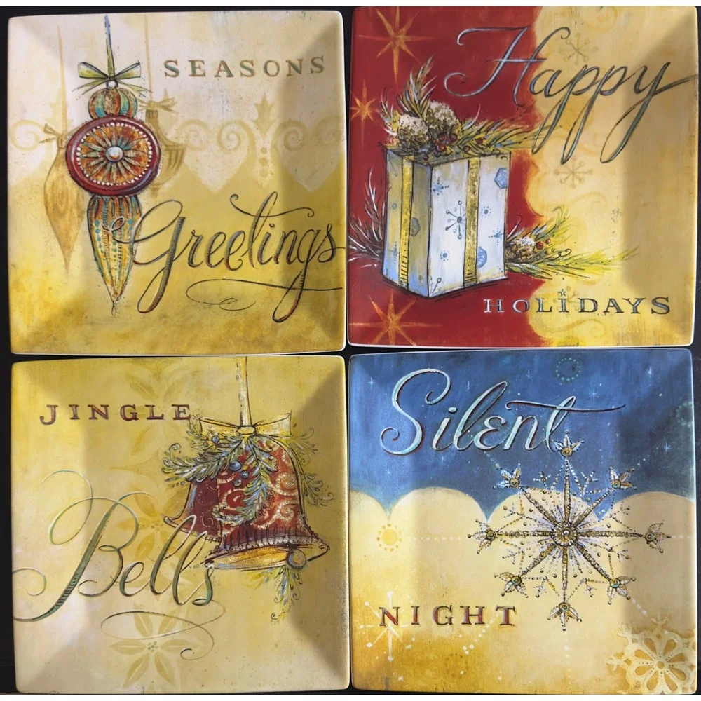 Oneida Seasons Greetings Holiday Accent Plates Set of 4 Christmas‎ Decor