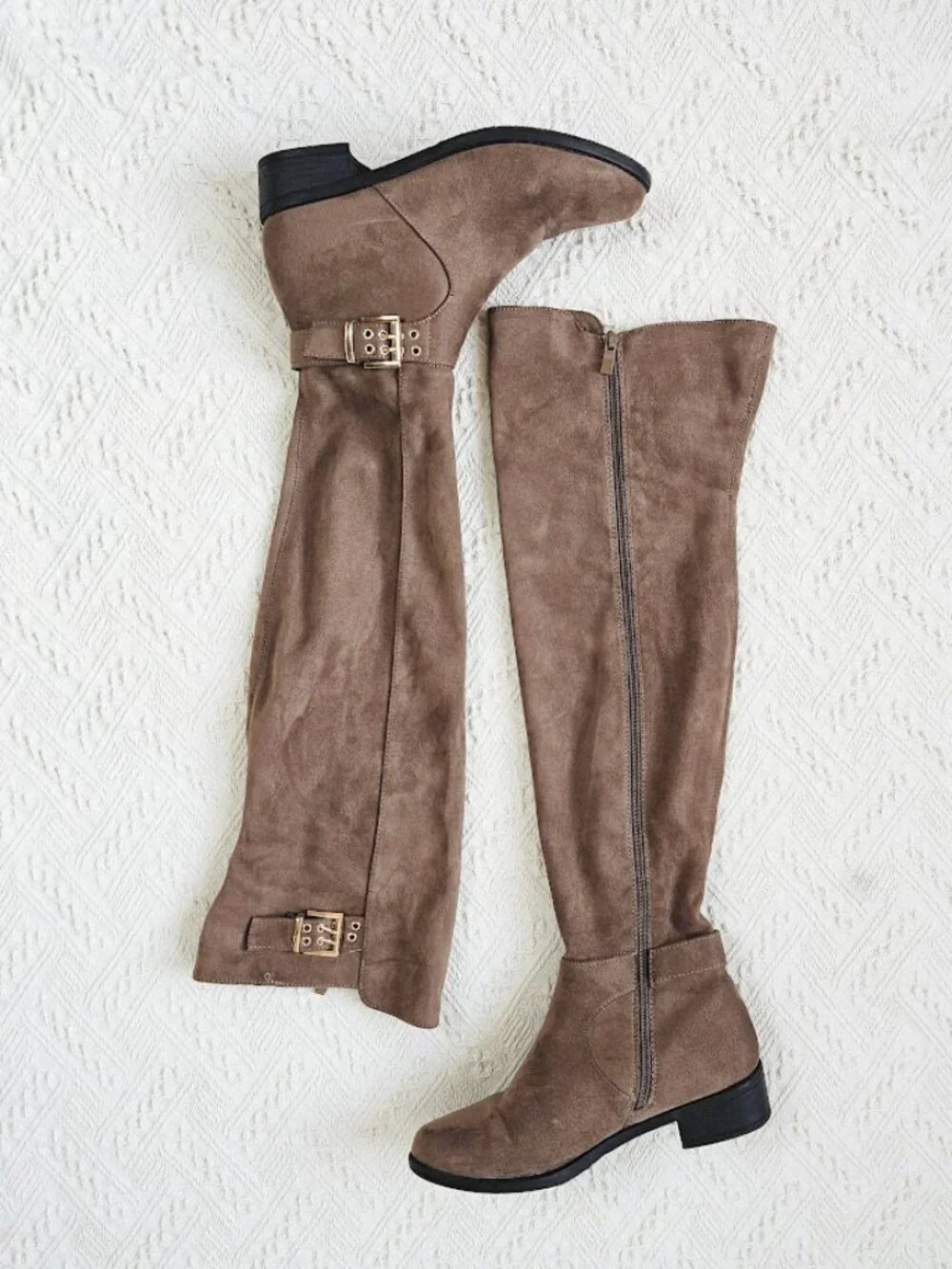 Top Moda Faux Leather Suede Over The Knee Boots Taupe Buckle Western Shoes 8