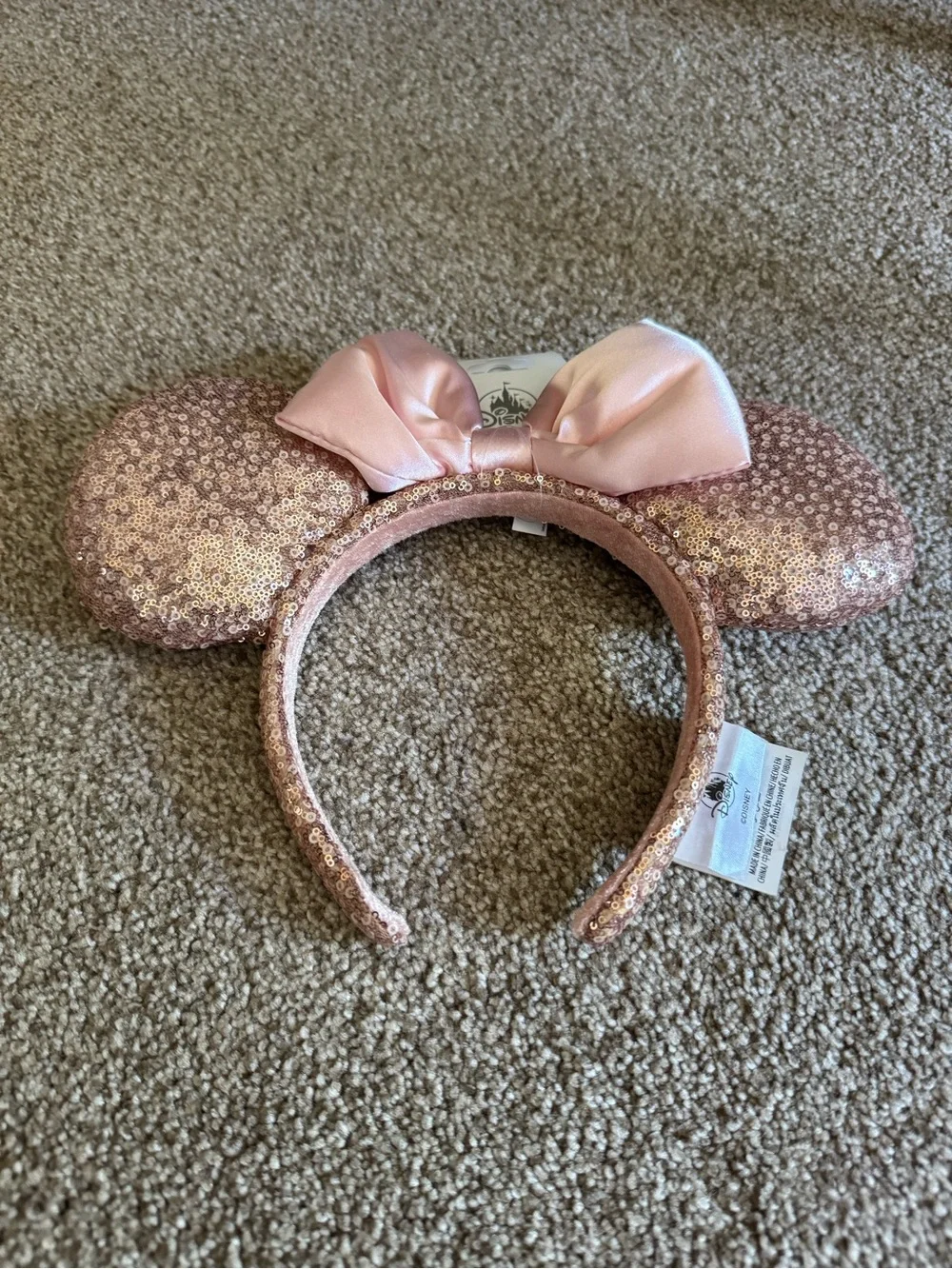 Disney Rose Pink Sequin Minnie Ear Headband with Satin Bow