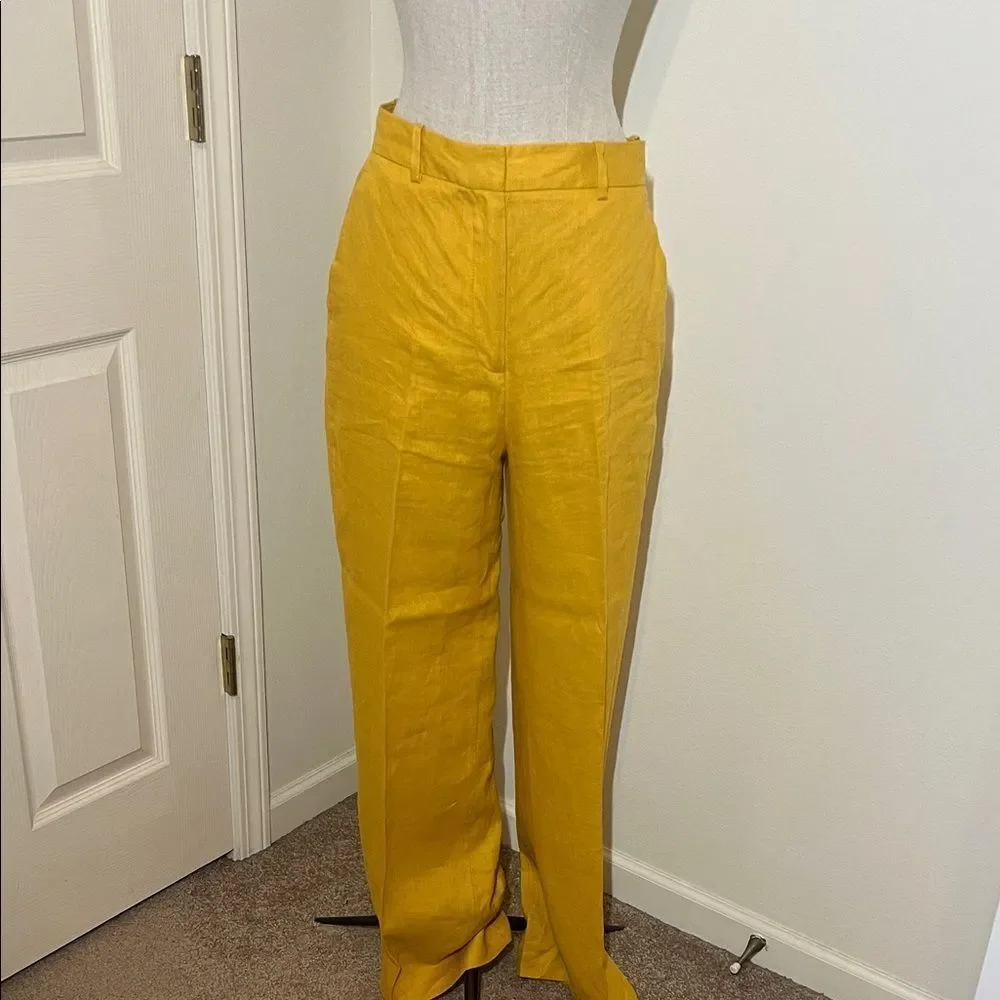 Zara High Waisted Mustard Linen Trouser Pants Size M NWT