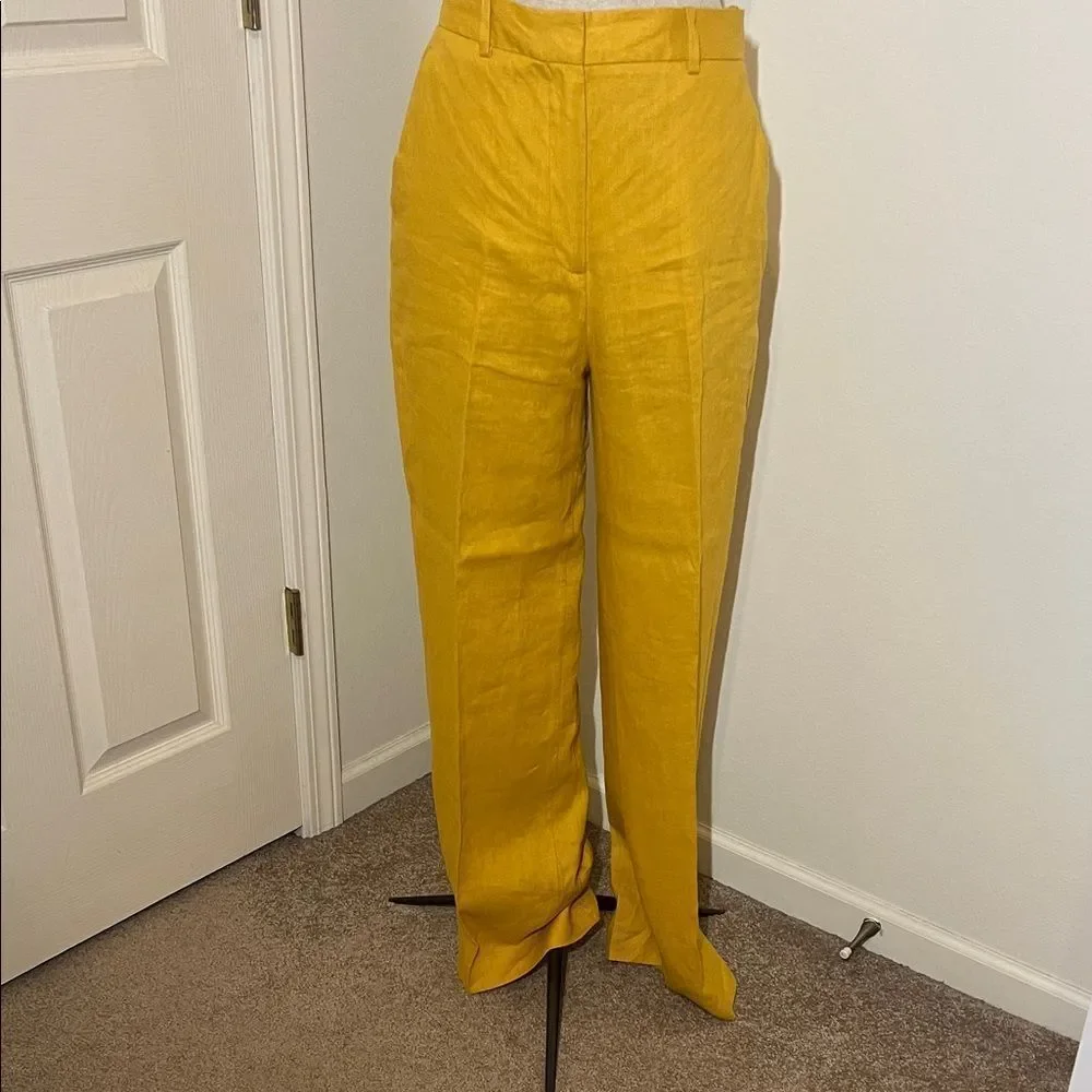 Zara High Waisted Mustard Linen Trouser Pants Size M NWT