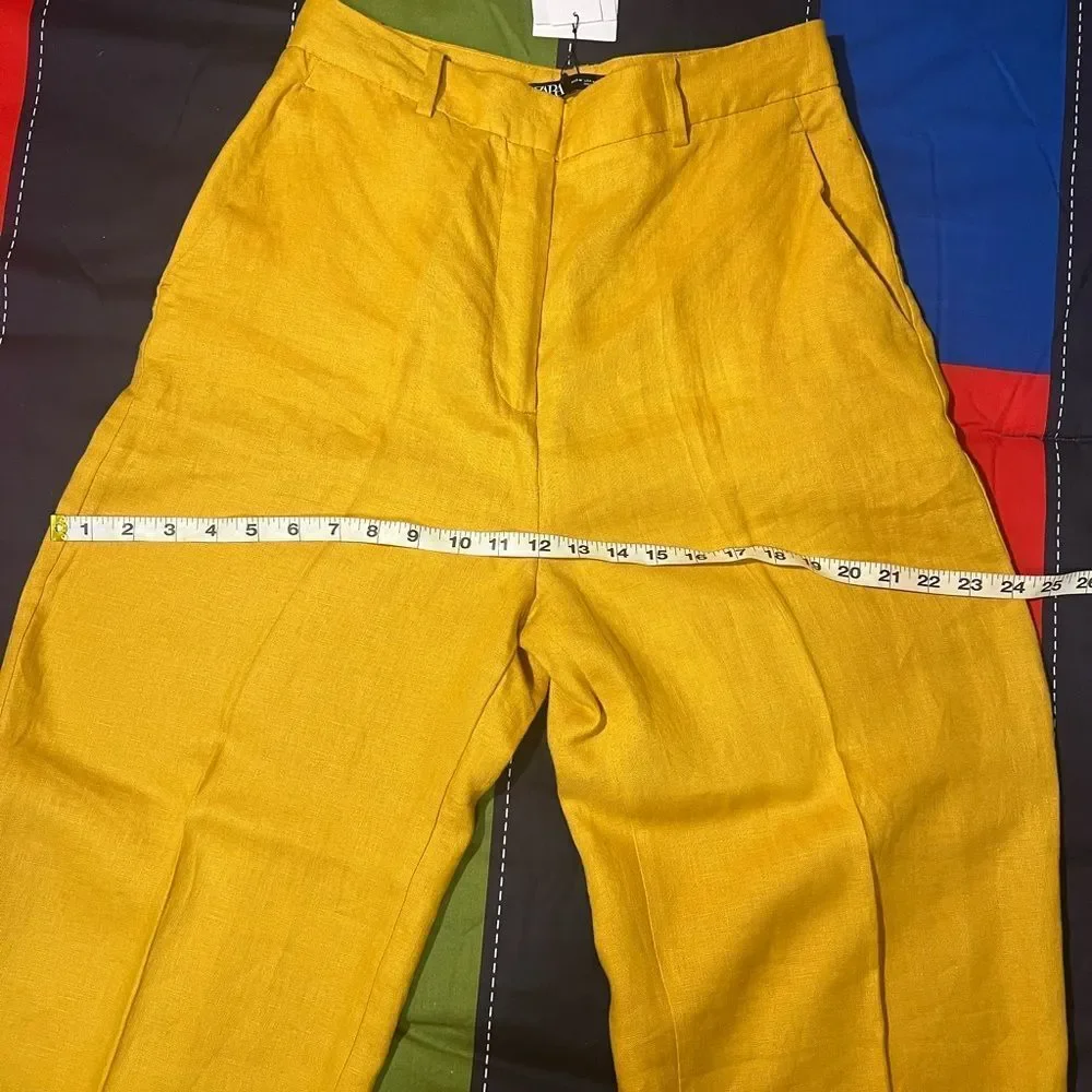 Zara High Waisted Mustard Linen Trouser Pants Size M NWT