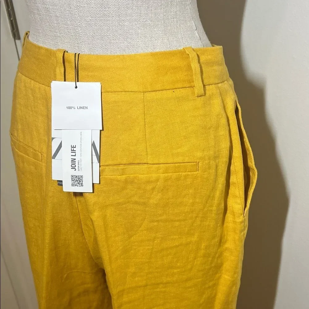 Zara High Waisted Mustard Linen Trouser Pants Size M NWT