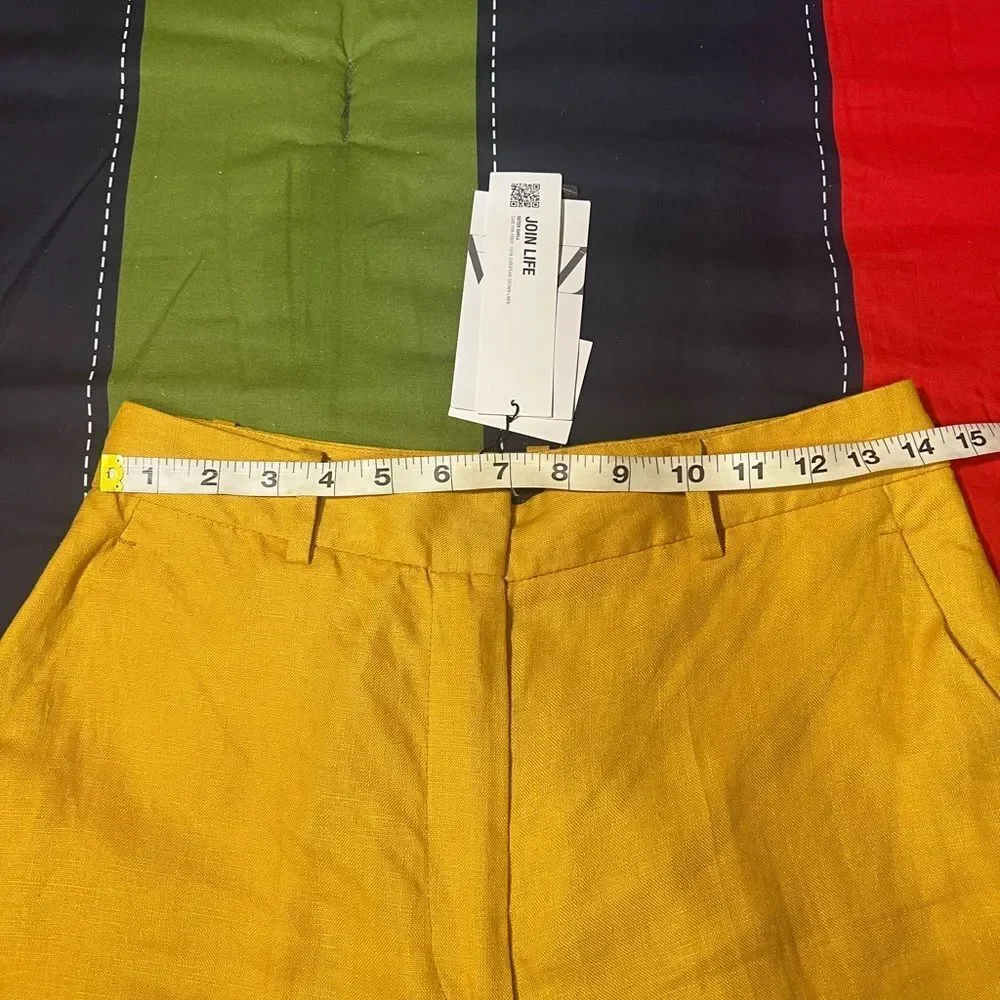 Zara High Waisted Mustard Linen Trouser Pants Size M NWT