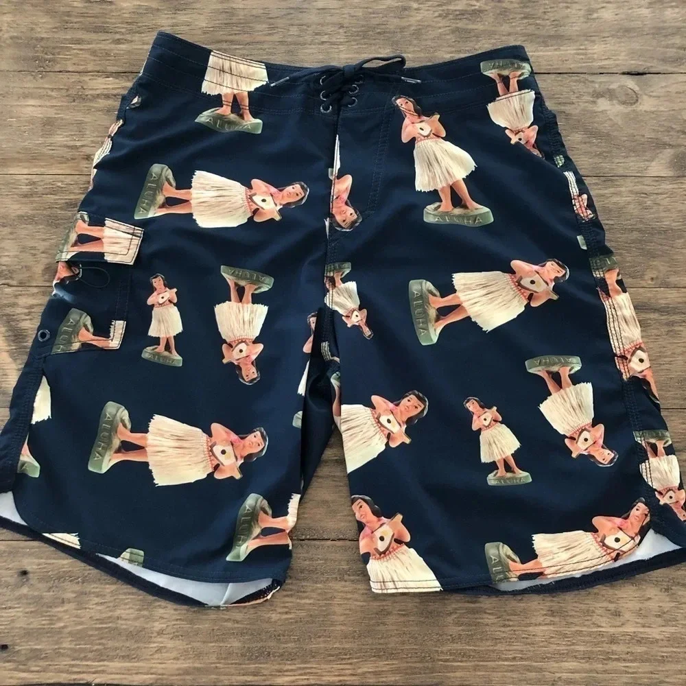Vans Mens 30 Waist The‎ Era Stretch Swim Cargo Boardshorts Hawaiian Aloha Navy