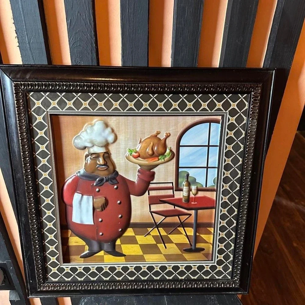 Framed Chef Kitchen Wall Art Rustic Dining Room Decor Vintage Style Plaque
