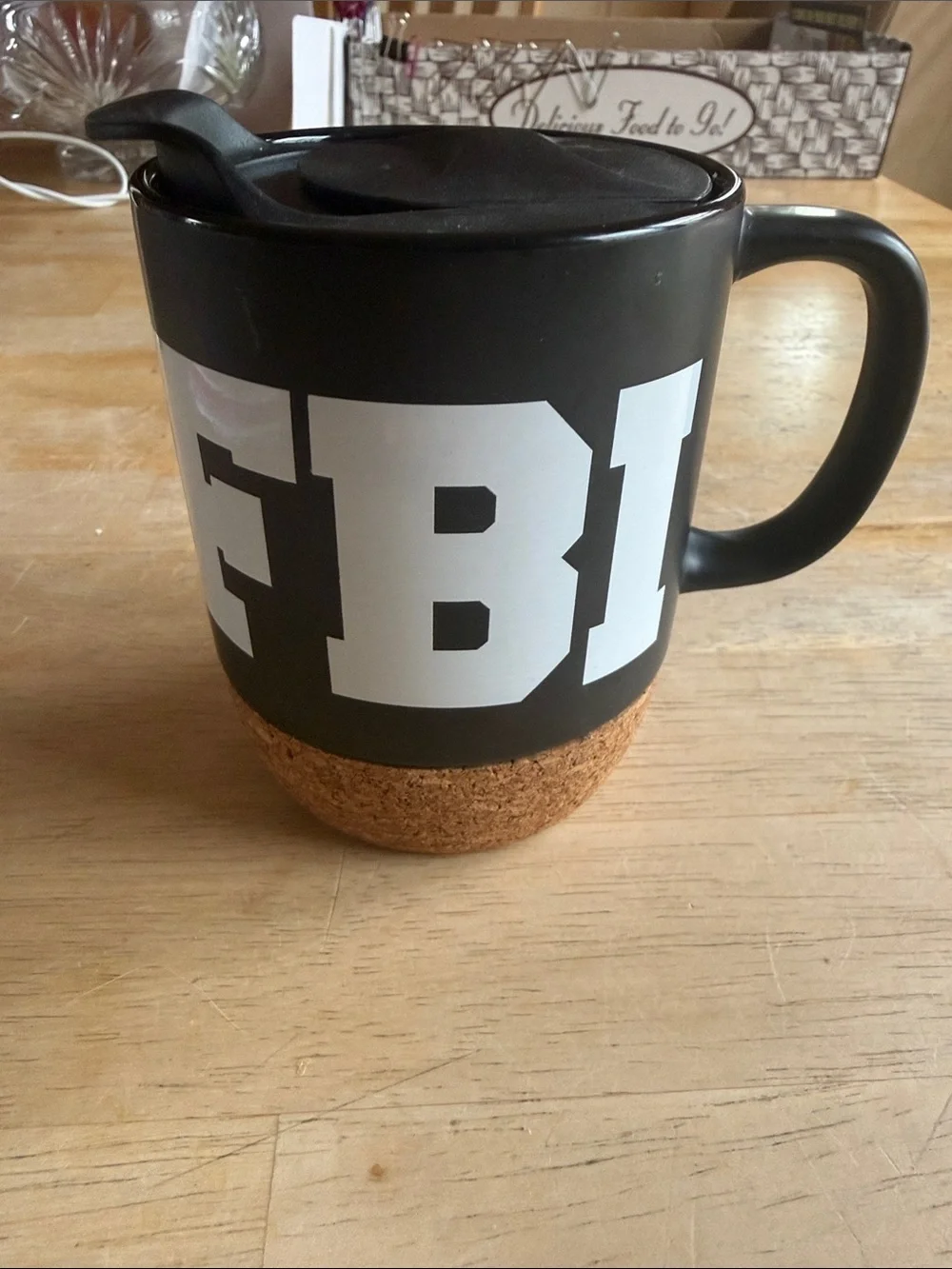 NWT FBI Black Travel Mug with Cork Base