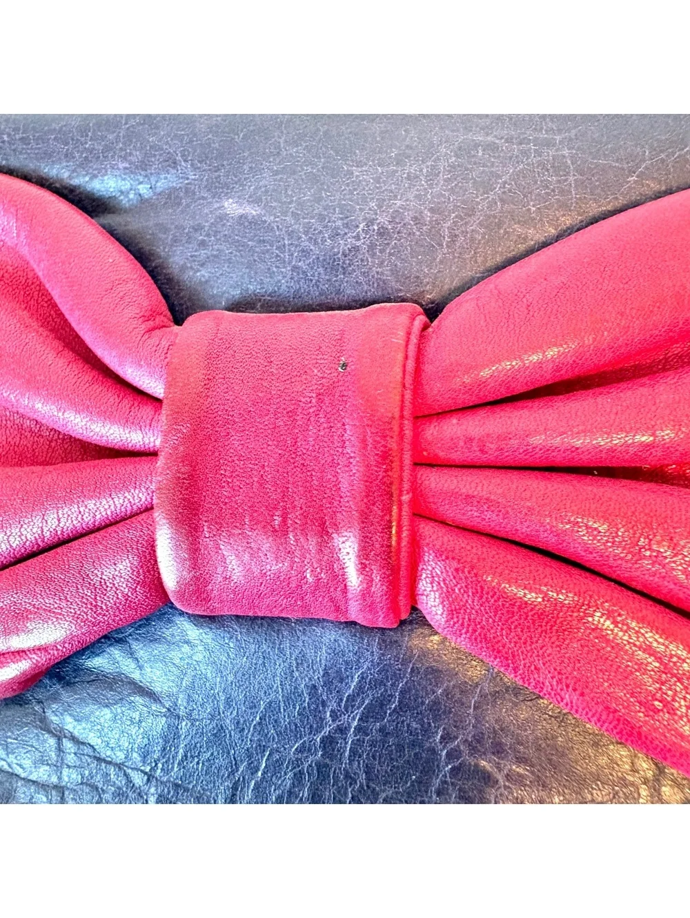 Vintage Antoni & Alison Leather Bow Clutch Wallet Kiss Lock Coin Purse Retro 80s