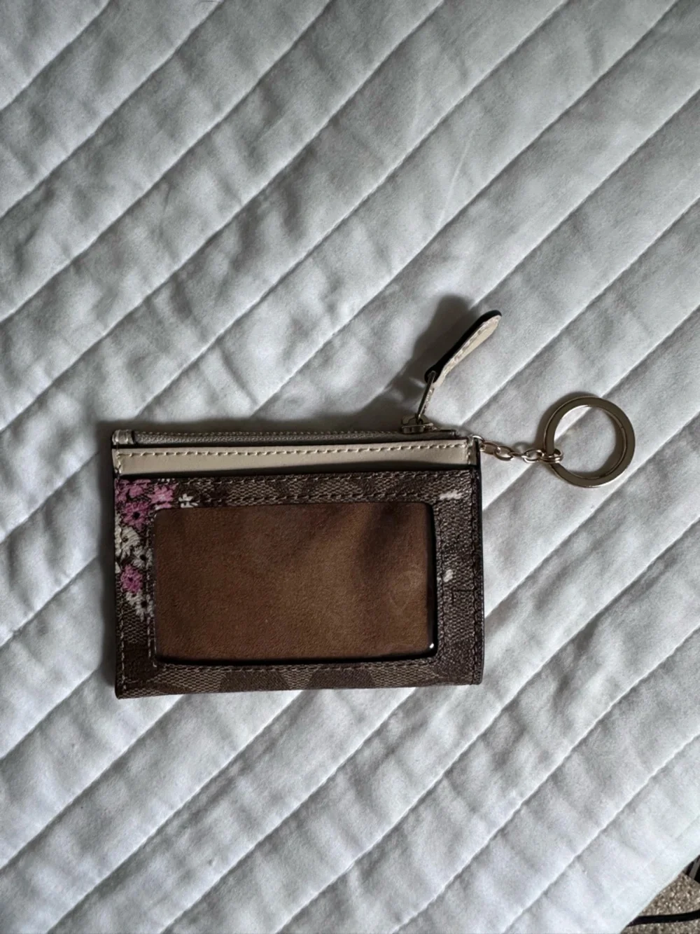 Coach Mini Skinny Zip ID Case - Ivory Cream Logo Floral
