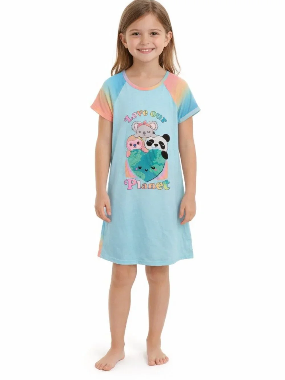 Wonder Nation Girls Love Our Planet Nightgown Short Sleeve Blue FR S (6/6X)