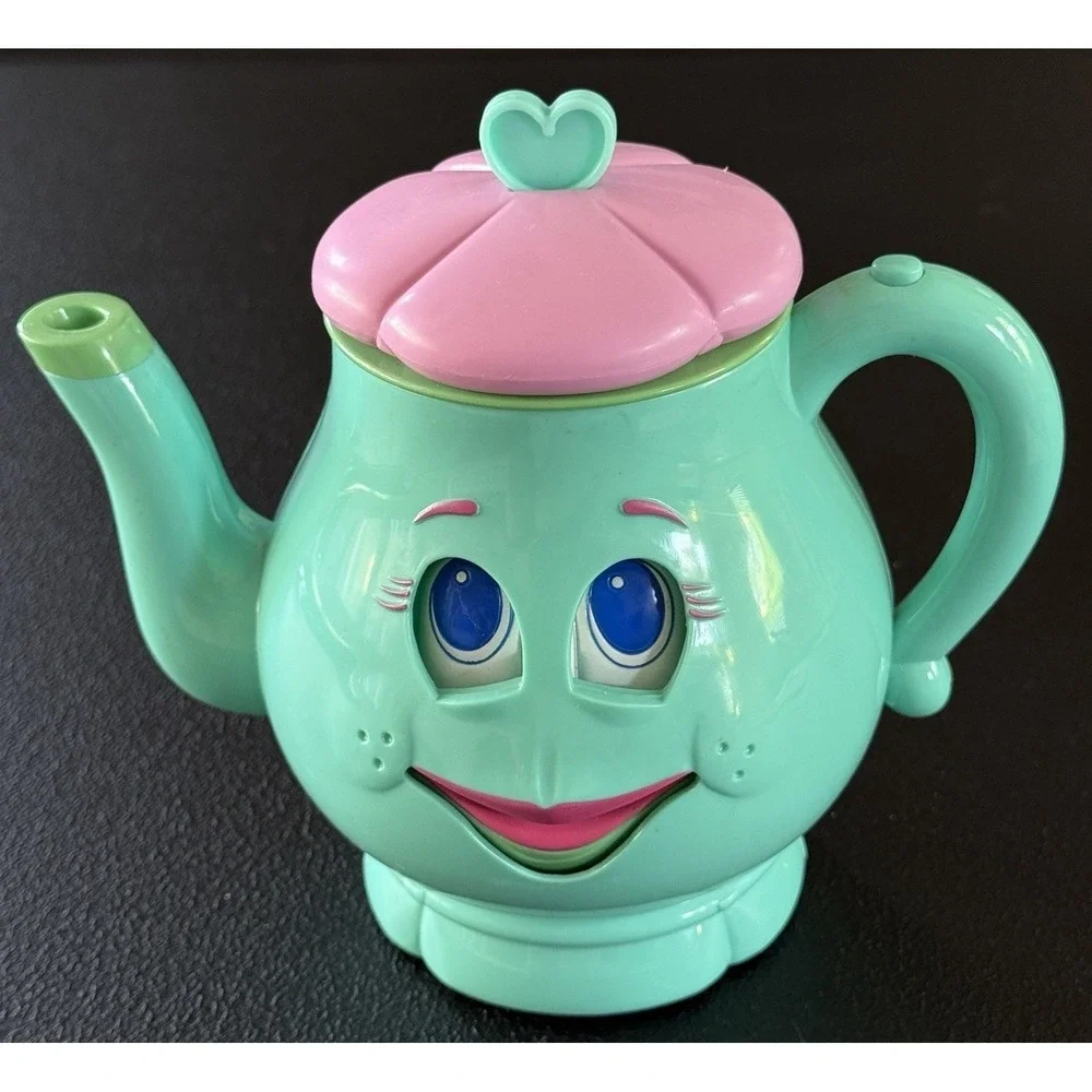 Vintage 2003 MMTL Talking Teapot Toy Mint Green Pink Heart Lid Animated Face