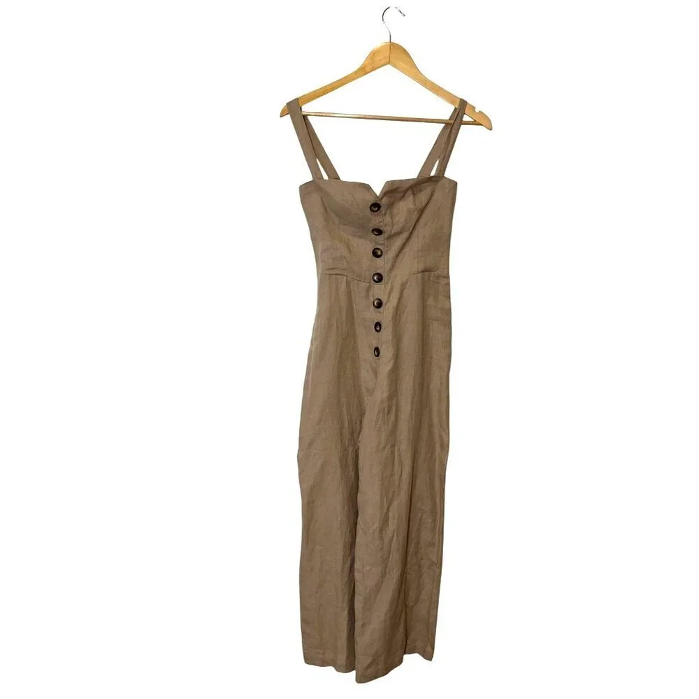 Reformation Torta Linen Jumpsuit in Sand Beige 33599 Size 0 Womens