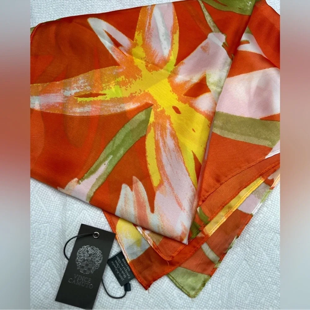 SALE 🔥 Vince Camuto Floral Scarf Bold Orange and Green Scarf