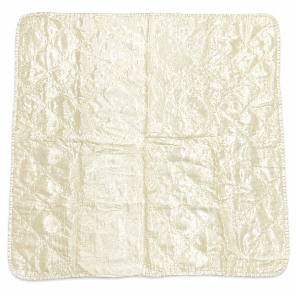 Vintage Satin 39x39 Baby Blanket Diamond Quilted Pale Yellow Cream 1950 1960