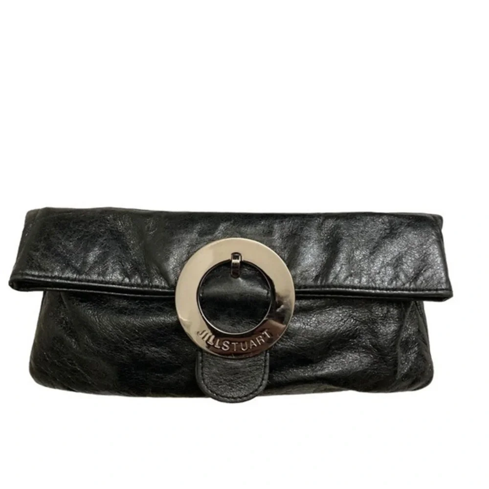 Jill Stuart black leather foldover clutch bag