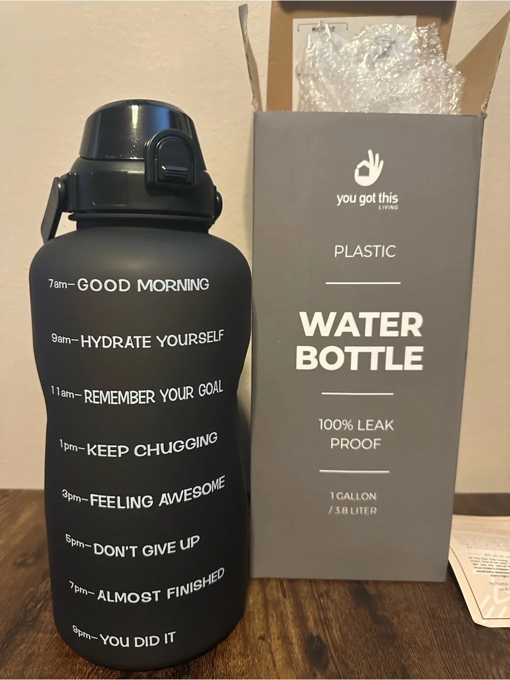 Motivational One-Gallon Water Bottle - Black NEW