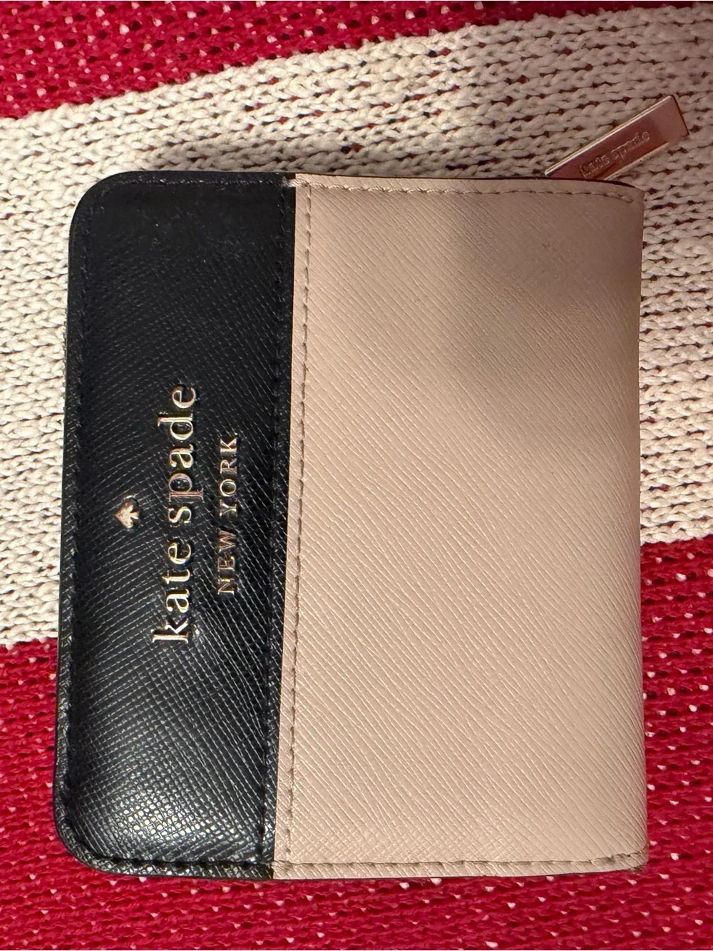 kate spade Blush and Black Zip Card Wallet