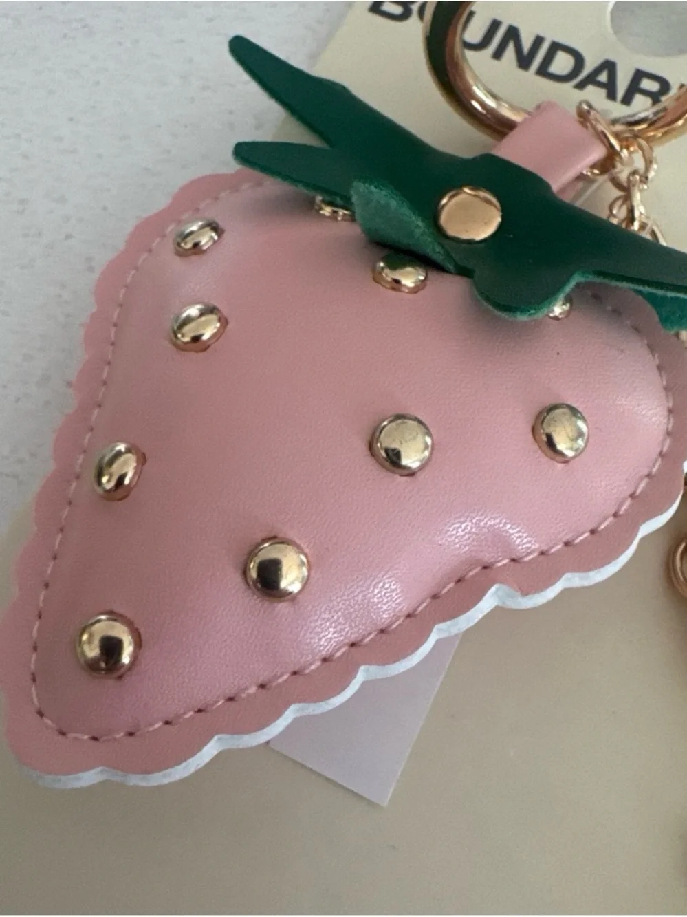 No Boundaries Pink Strawberry Key & Card Holder Charm with Gold Accents