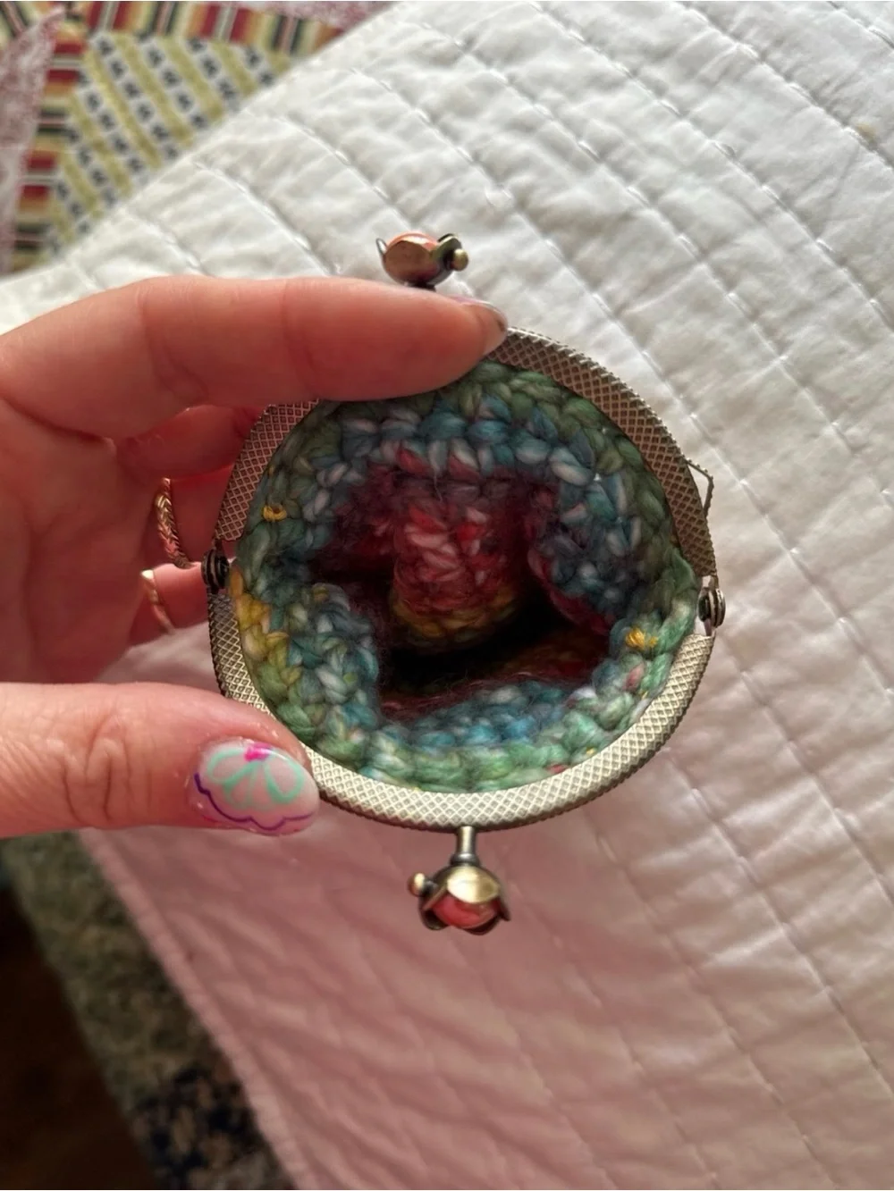 Handmade Multicolor Crochet Coin Purse with Kiss-Lock Closure