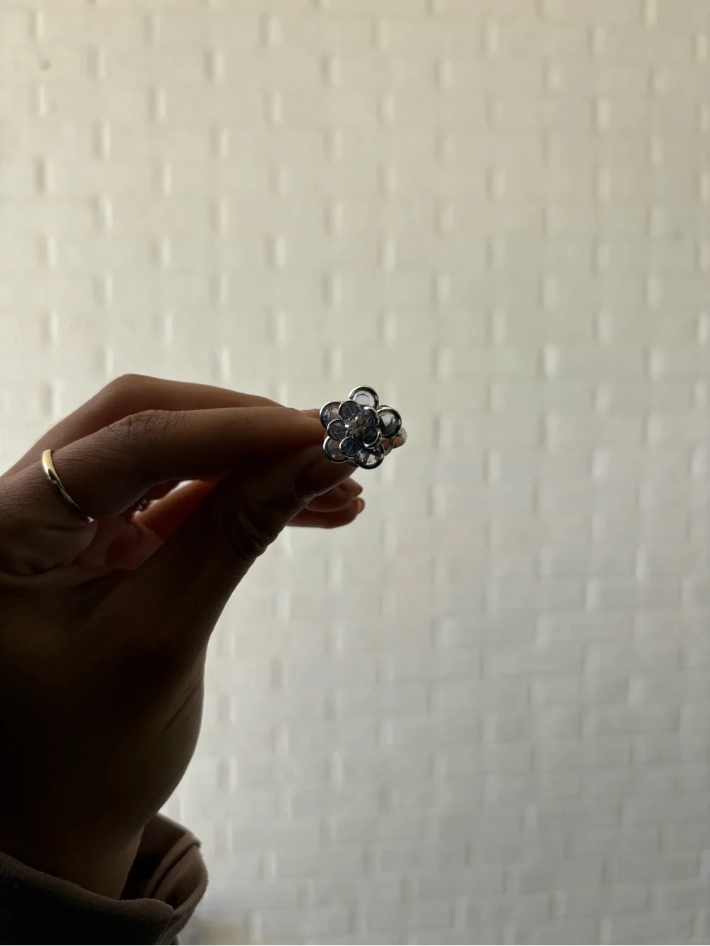 Silver Flower Cluster Ring with Clear Crystals