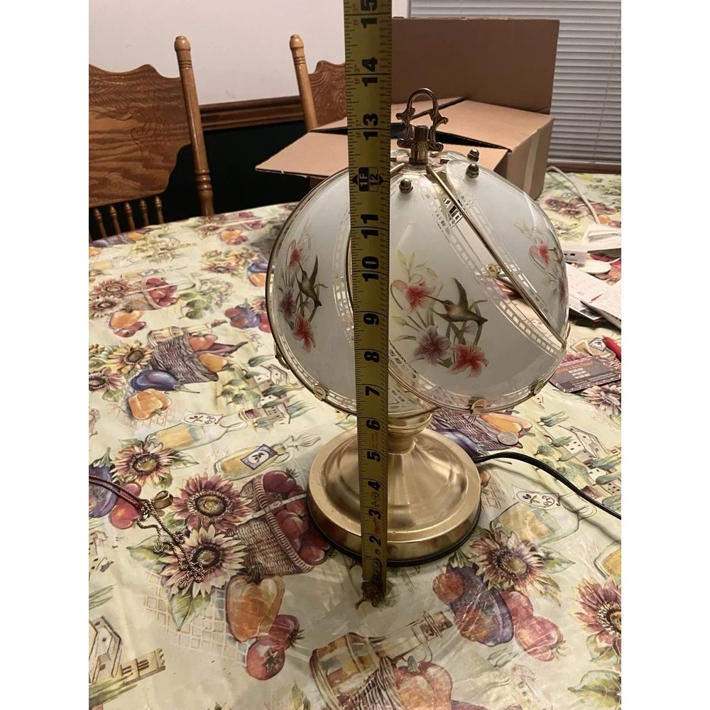Vtg 3-Way  Gold Tone Touch Lamp with 6 Glass Panels White Floral 14