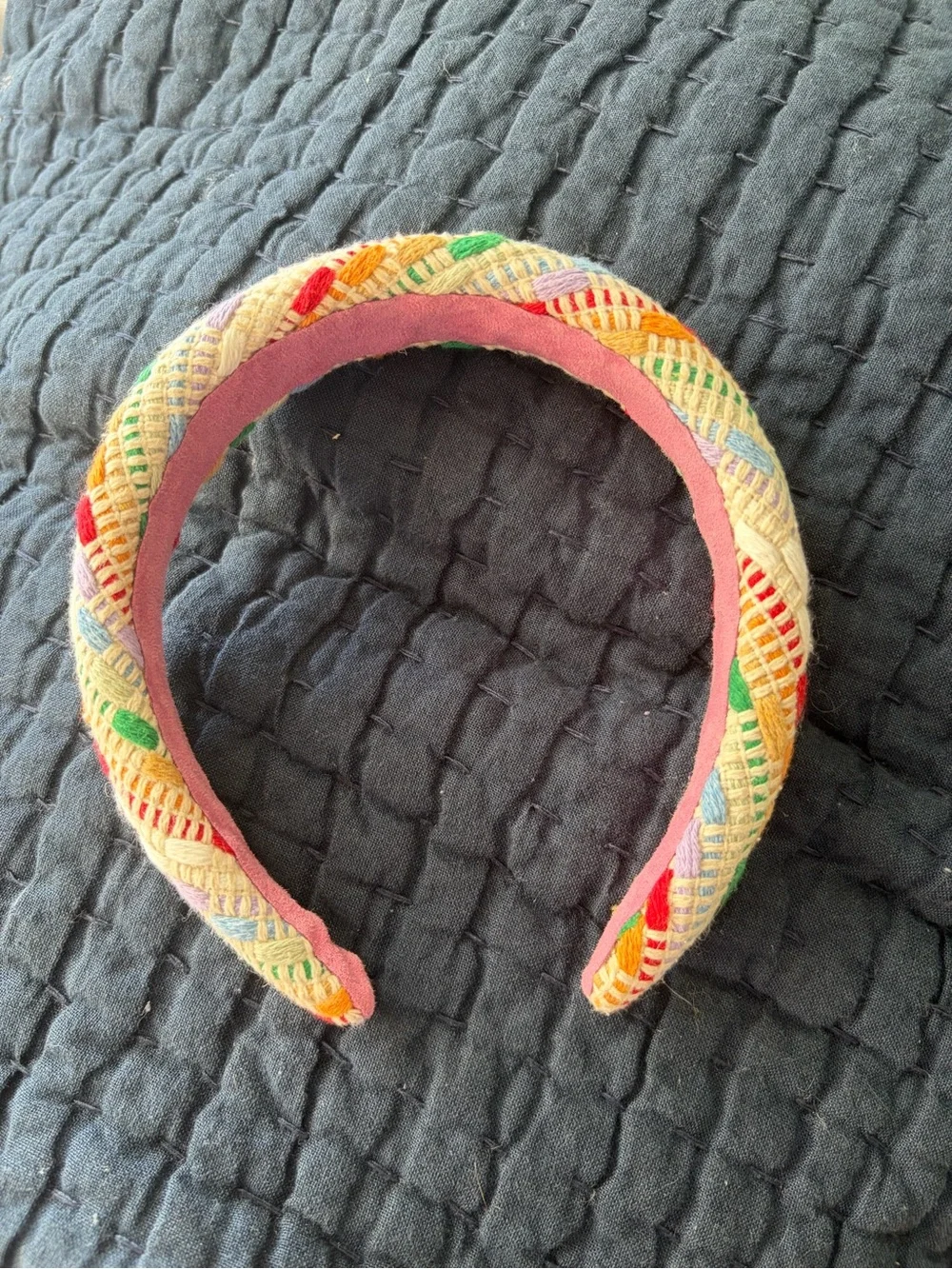 Kids Multicolor Braided Headband with Pink Lining