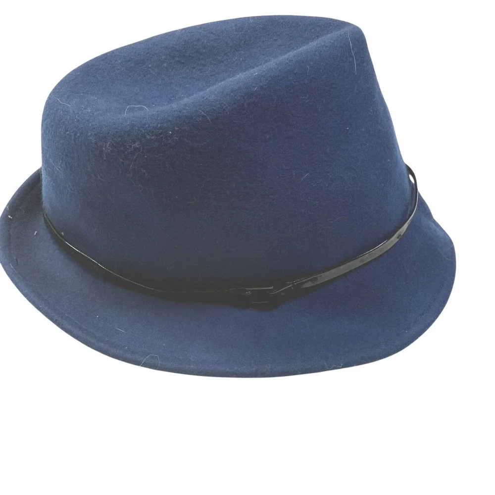Vintage SCALA ‎ Navy Blue Wool Fedora Hat One Size Wide Brim Chic