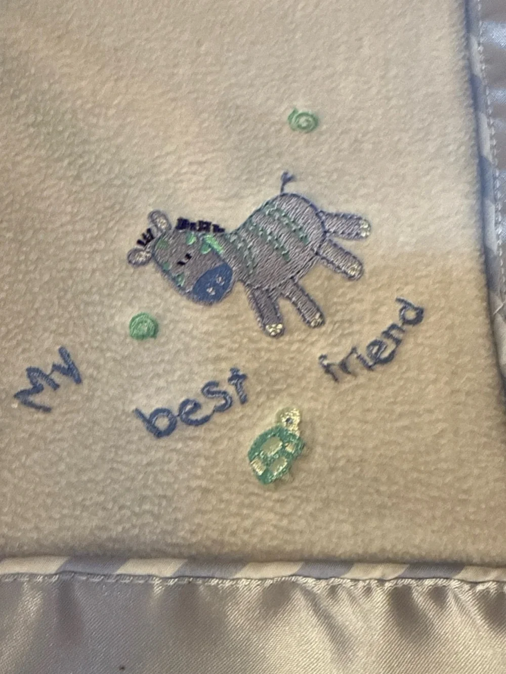 Carters Blue Zebra Lovey Giraffe Child of Mine Blanket Rattle Satin BEST FRIEND