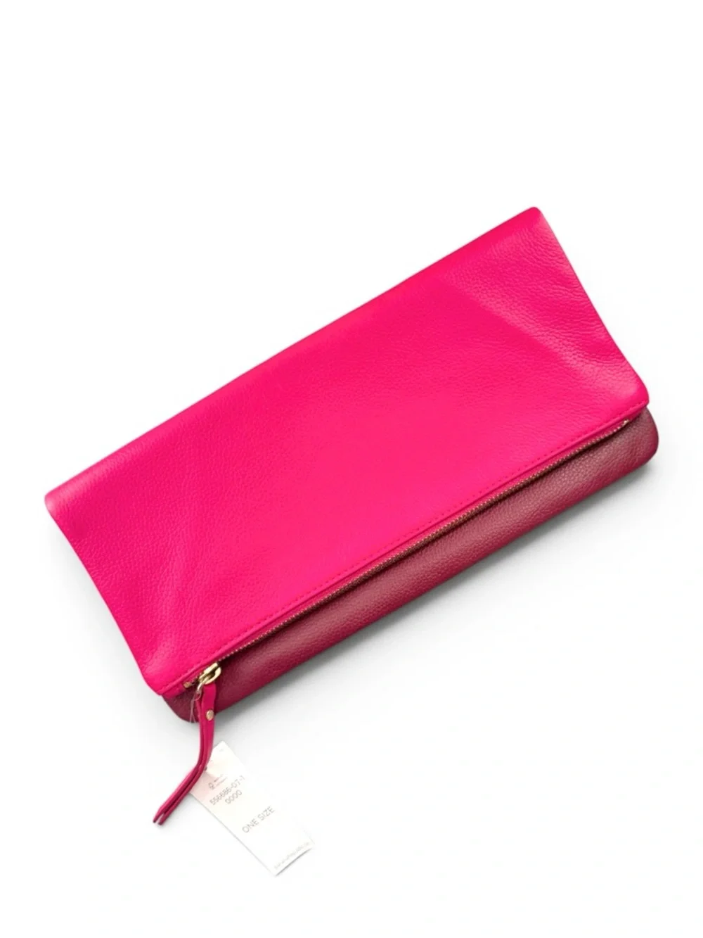 Two-Tone Hot Pink and Burgundy Foldover Leather Clutch
