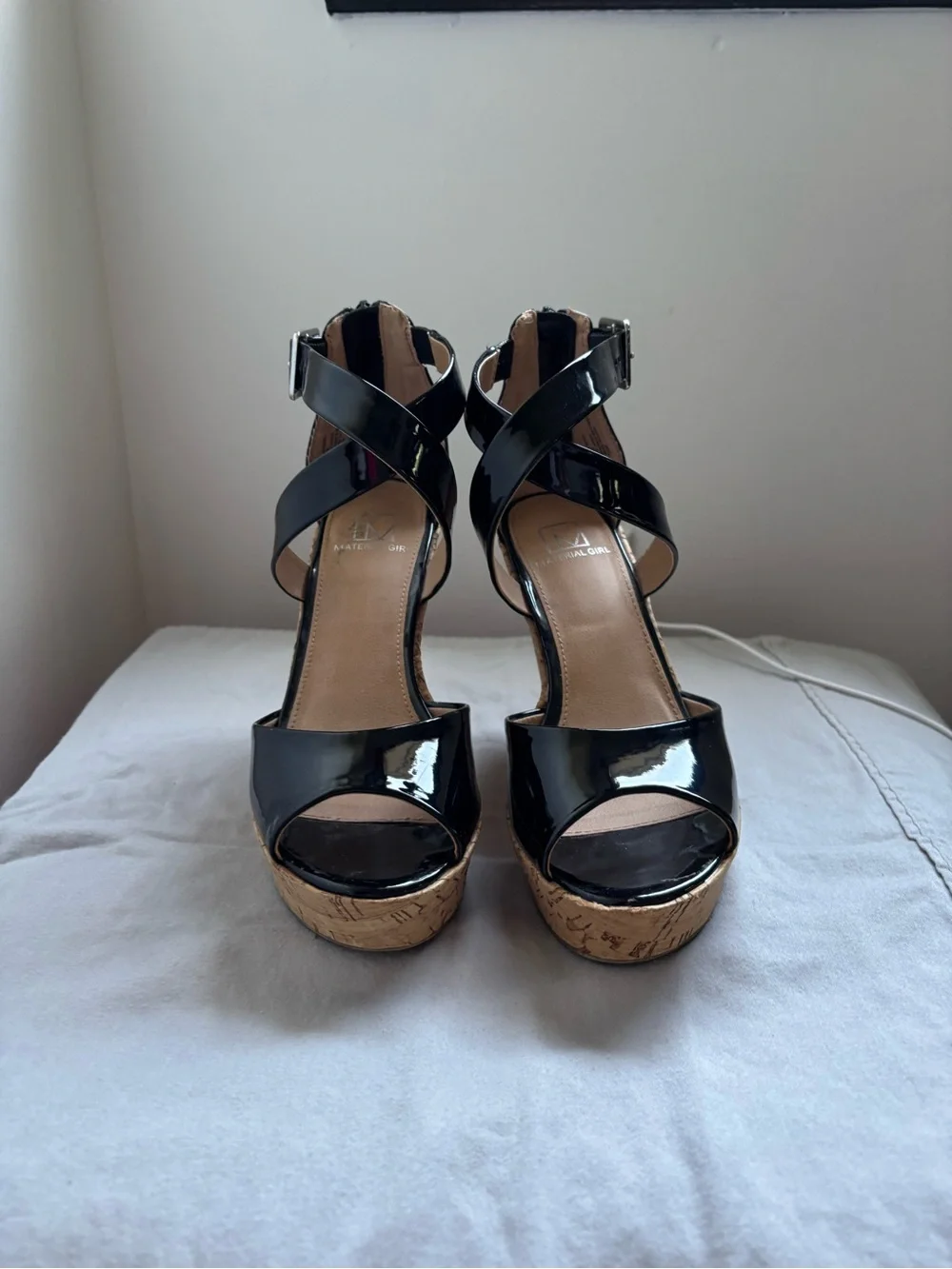 Material Girl peep shiny black