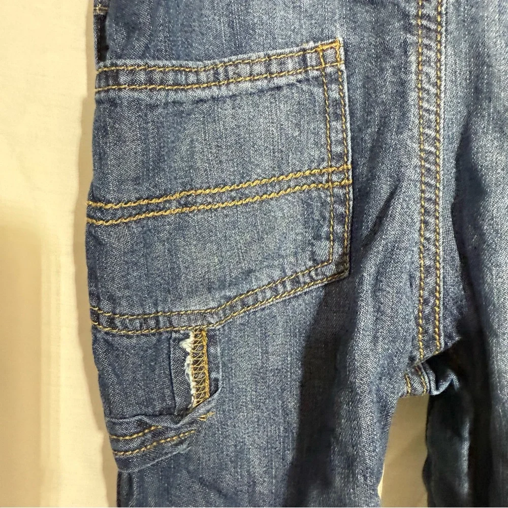 OshKosh B'gosh Blue Denim Overalls, Plaid Flannel Lined Size 9 Mo ADORABLE