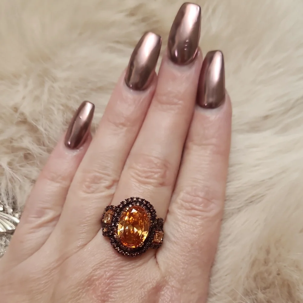 11.53CTW Champagne & Mocha Diamonds Rose Gold Ring Size 8