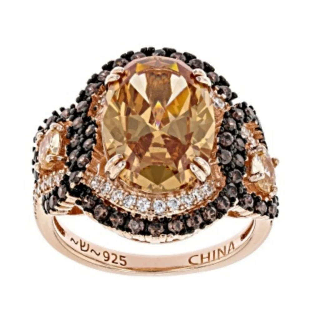 11.53CTW Champagne & Mocha Diamonds Rose Gold Ring Size 8
