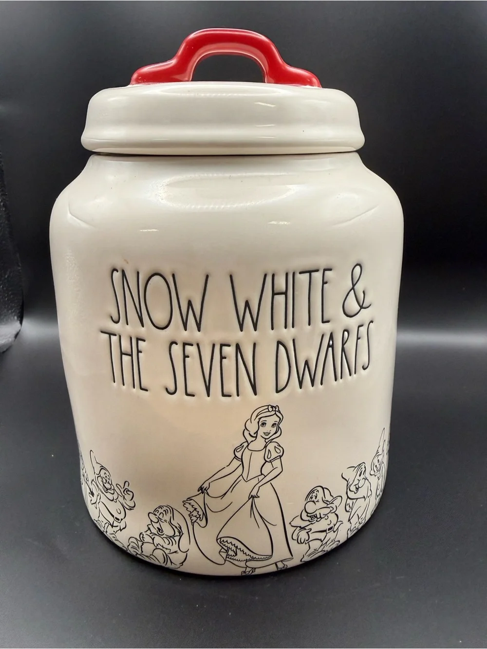 Rae Dunn Snow White & The Seven Dwarfs Ceramic Canister - White with Red Handle