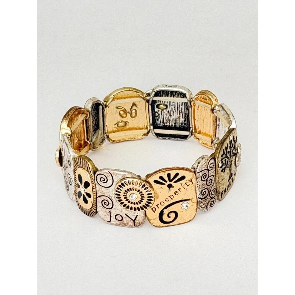 Vintage Family Tree Love Mixed Metal Stretch Panel Bracelet NWT