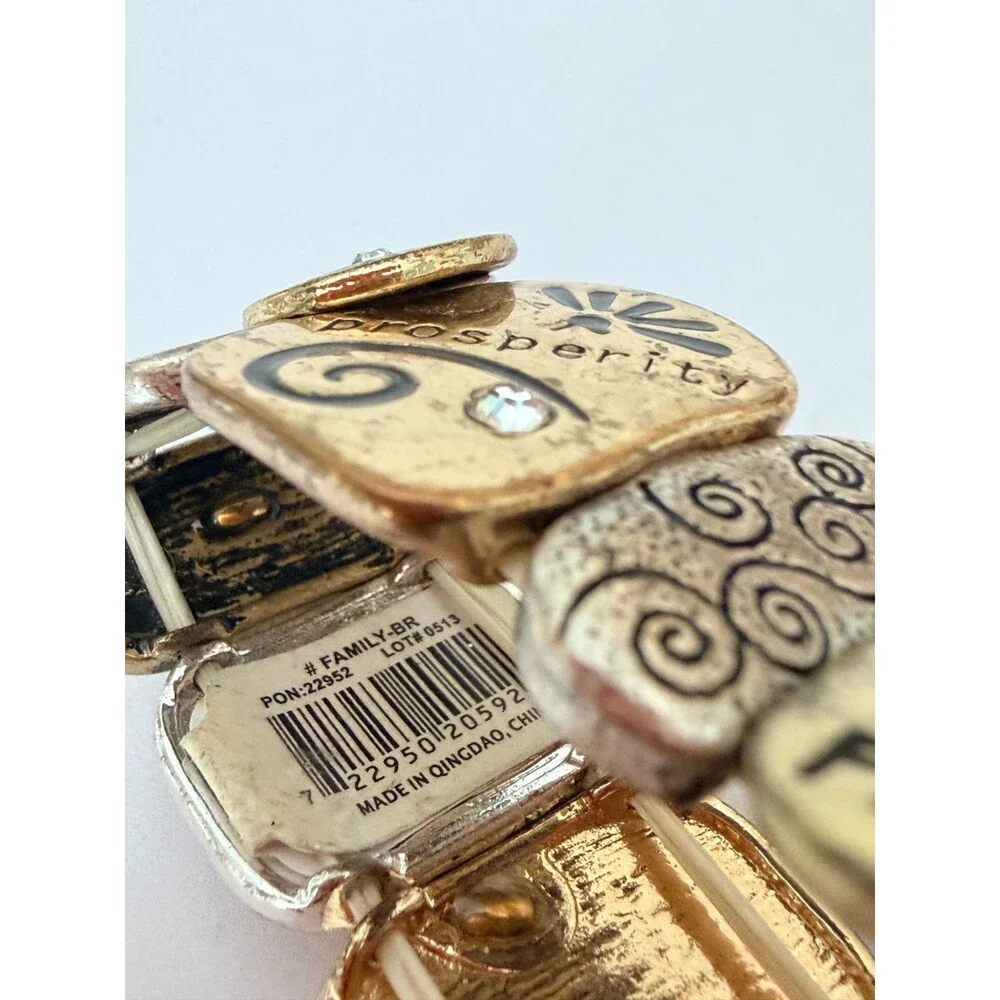 Vintage Family Tree Love Mixed Metal Stretch Panel Bracelet NWT