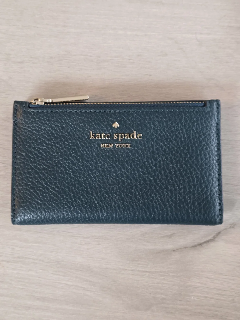 Kate Spade Pebbled Leather Zip Wallet in Dark Teal Green