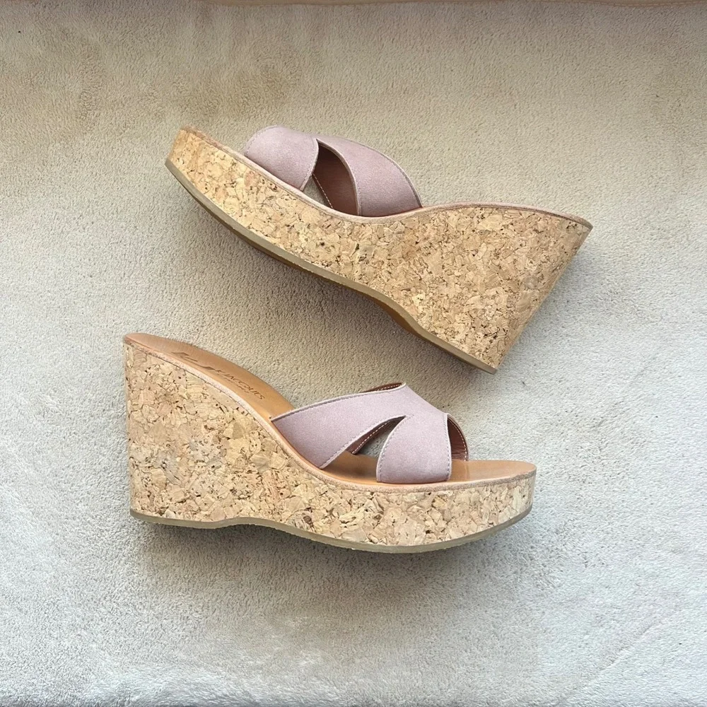 K.‎ Jacques St. Tropez Women 9-9.5 EU 40 Mauve Taupe Suede Wedge Platform Sandal