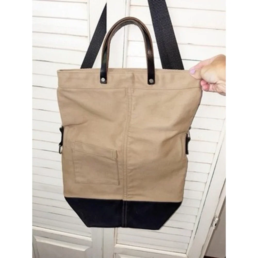 Chester Wallace Portland Oregon Waxed Canvas Upright Tote Tan & Black Unisex