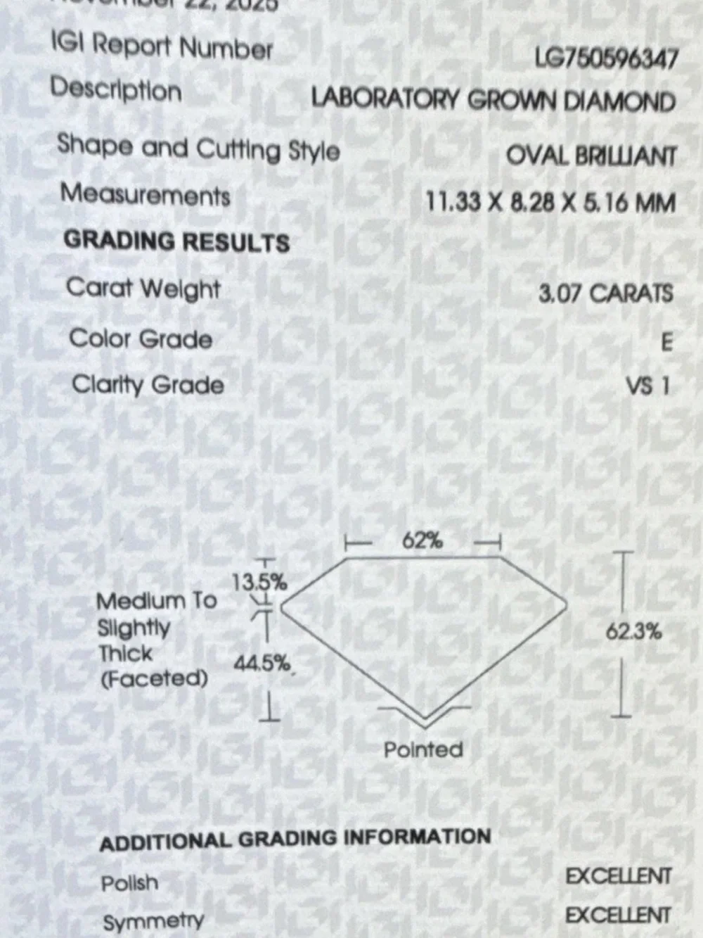 Oval Lab-Created Diamond Engagement Ring 3.07ctw E VS1 IGI 14k YG Sz 7 SET