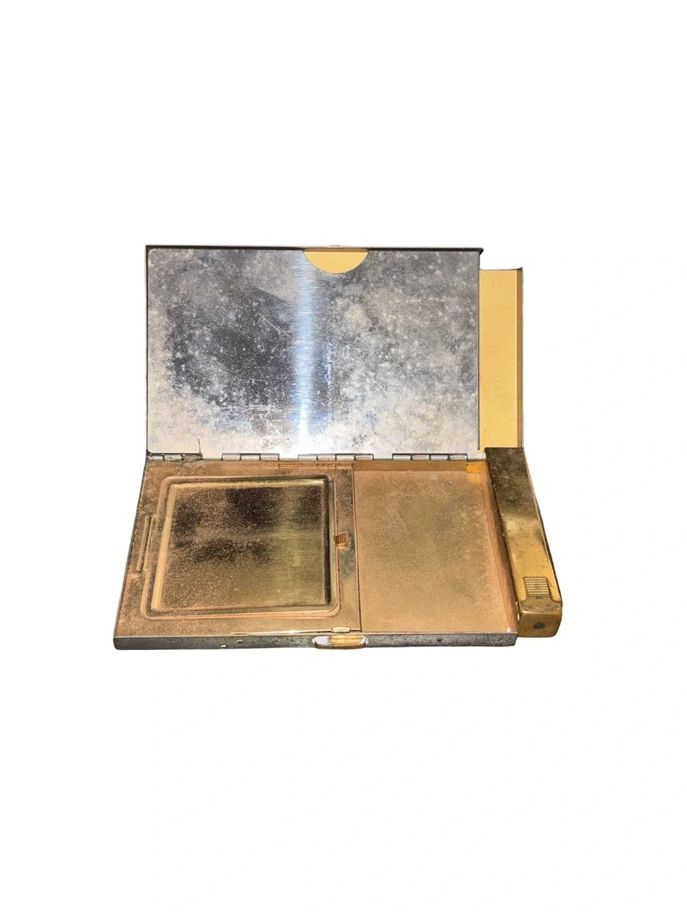 Vintage Volupte‎ Compact Mirror Lipstick Holder Beautiful Two-Tone Silver & Gold