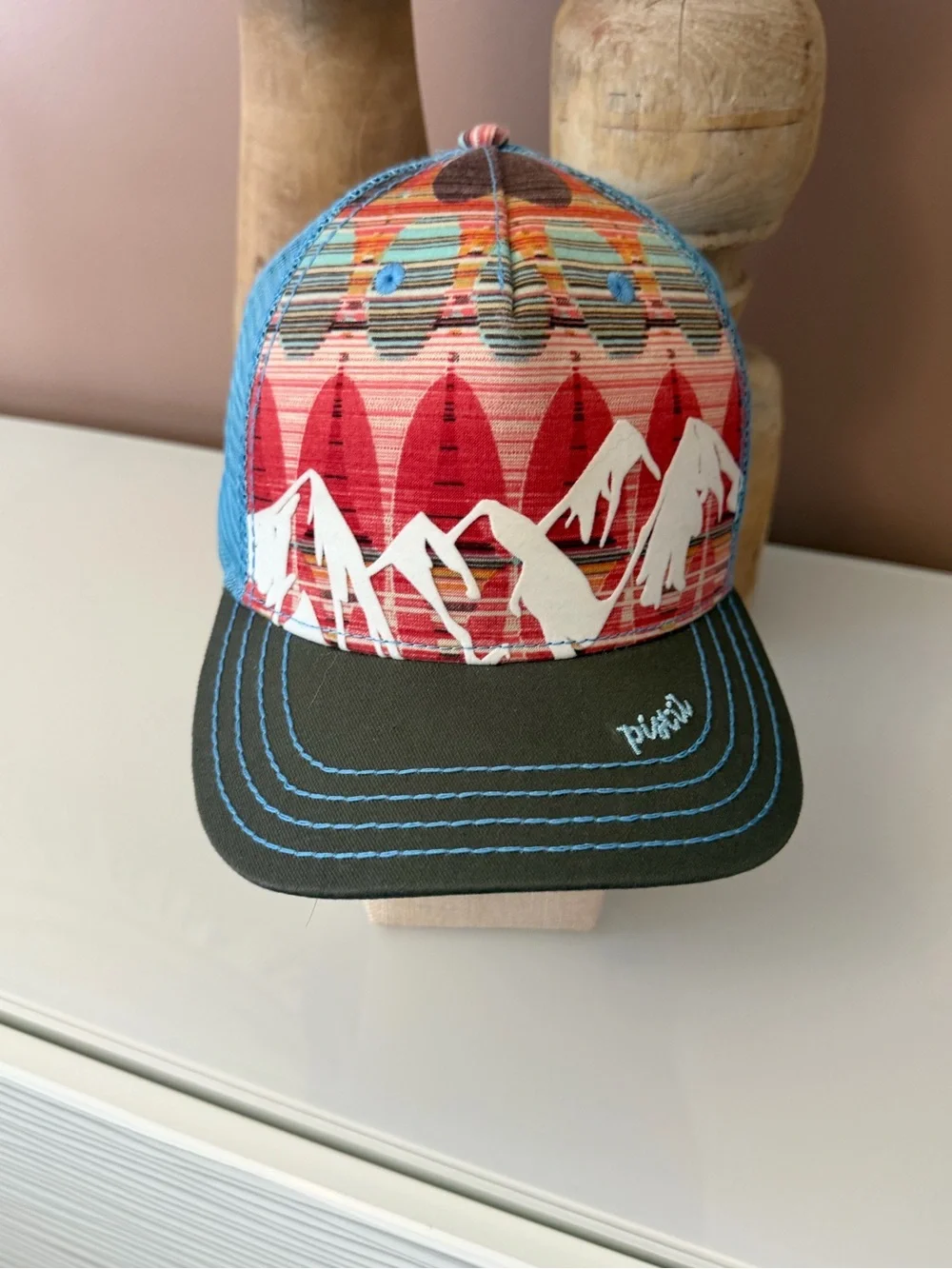 Pistil Multicolor Mountain Pattern Trucker Hat - Blue/Red/Olive