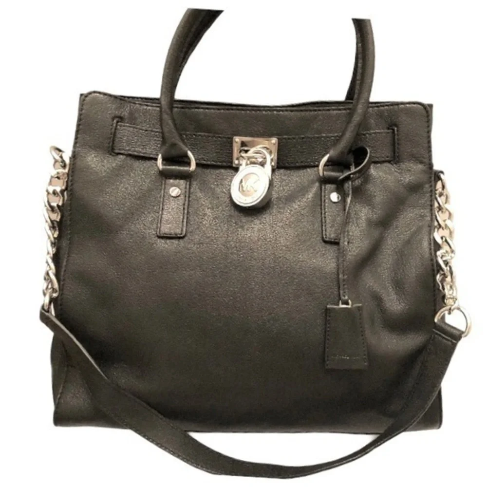 Michael kors black leather large Hamilton tote bag