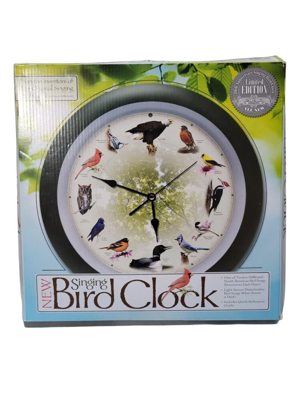 13 Inch Bird Song Wall Clock - Limited 20th Anniversary Model, Auto Dimmable