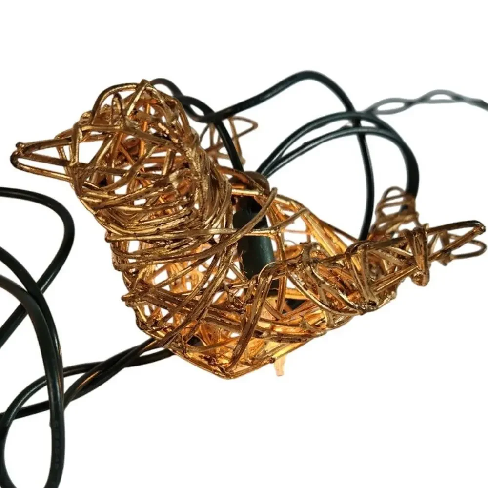 10 Elegant Gold Woven Bird String Holiday Christmas Tree Lights Decor TESTED