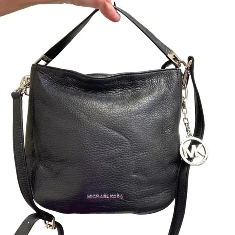 Michael kors soft black pebbled leather two way top handle crossbody bag