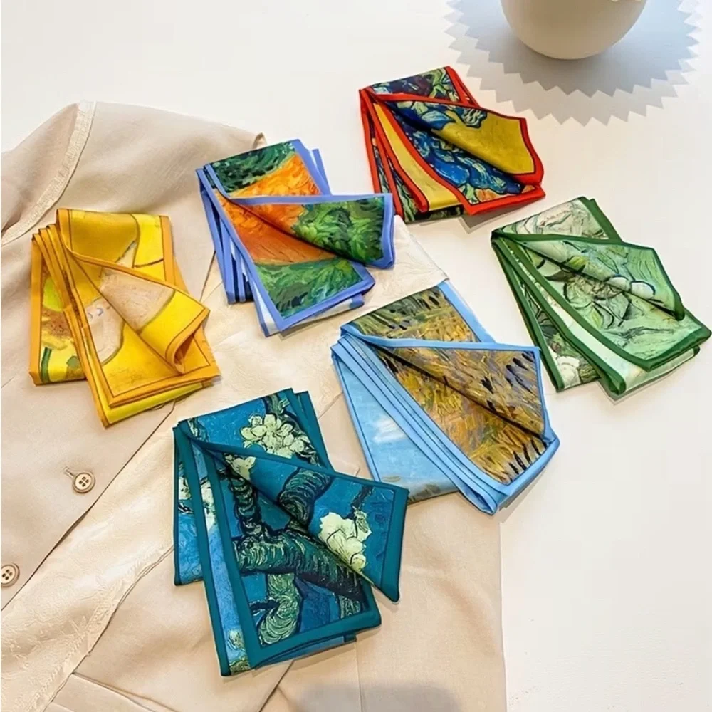 Set of 6 Abstract Oil Painting Art Print Twilly Scarves Silk Twillies