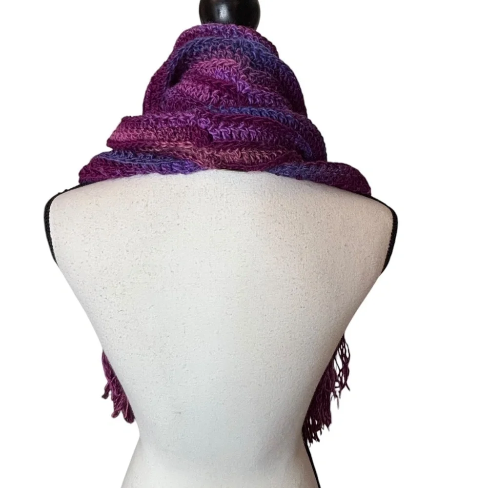 Handcrafted Crochet Hooded Cowl Scarf With Fringe New Handmade by Seller Knit
